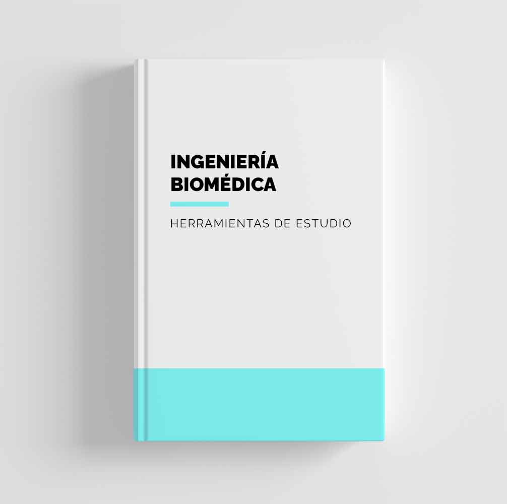 Fotografía ilustrativa de un libro blanco con el texto de Ingeniería Biomedica