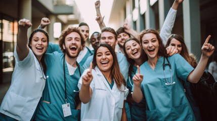 Fotografía donde médicos celebran